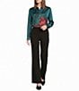 KARL LAGERFELD PARIS Silky Crepe Floral Print Point Collar Button Front Top - Image 3