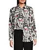 KARL LAGERFELD PARIS Silky Crepe Sketch Print Point Collar Long Sleeve Button-Front Blouse, Color:Soft White Multi - Image 1