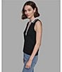 Color:Black/Soft White - Image 6 - Sleeveless Logo Polo Collar Tank