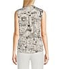 Color:Soft White/Black - Image 2 - Sleeveless Tie Neck Printed Button Front Blouse
