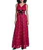 Karl Lagerfeld Paris Sleeveless V Neck Textured Mesh Rosette Long Gown - Image 1