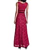 Karl Lagerfeld Paris Sleeveless V Neck Textured Mesh Rosette Long Gown - Image 2