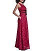 Karl Lagerfeld Paris Sleeveless V Neck Textured Mesh Rosette Long Gown - Image 3