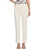 Color:Soft White - Image 1 - Slim Elastic Waistband Flat Front Pant