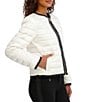 KARL LAGERFELD PARIS Solid Ruffle Collarless Water Resistant Zip Front Puffer Jacket, Color:White - Image 4