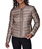 KARL LAGERFELD PARIS Solid Ruffle Collarless Water Resistant Zip Front Puffer Jacket, Color:Sand - Image 2