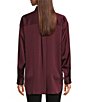 Color:Port Wine - Image 2 - Solid Woven Satin Point Collar Long Sleeve Button Front Blouse