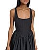 Color:Black - Image 4 - Square Neck Corset Bodice Taffeta Skirt Mini Dress