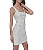 KARL LAGERFELD PARIS Square Neck Pearl Button Trim Tweed Sheath Dress, Color:Soft White - Image 4