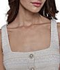 KARL LAGERFELD PARIS Square Neck Pearl Button Trim Tweed Sheath Dress, Color:Soft White - Image 6