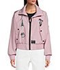 KARL LAGERFELD PARIS Stand Collar Long Sleeve Patch Logo Print Bomber Jacket - Image 1
