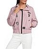 KARL LAGERFELD PARIS Stand Collar Long Sleeve Patch Logo Print Bomber Jacket - Image 4