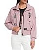 KARL LAGERFELD PARIS Stand Collar Long Sleeve Patch Logo Print Bomber Jacket - Image 1