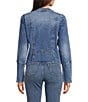 KARL LAGERFELD PARIS Stretch Denim Round Neck Long Sleeve Button Down Jacket, Color:Coastal Blue Wash - Image 2