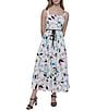 KARL LAGERFELD PARIS Stretch Sateen Multi Print Square Neck Sleeveless Rope Belt Button Front Sheath Maxi Dress, Color:Soft White Multi - Image 1
