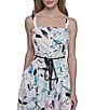 KARL LAGERFELD PARIS Stretch Sateen Multi Print Square Neck Sleeveless Rope Belt Button Front Sheath Maxi Dress, Color:Soft White Multi - Image 4
