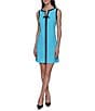 KARL LAGERFELD PARIS Stretch Scuba Crepe Contrast Trim V-Neck Sleeveless Sheath Dress, Color:Hydrangea/Black - Image 1