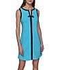 KARL LAGERFELD PARIS Stretch Scuba Crepe Contrast Trim V-Neck Sleeveless Sheath Dress, Color:Hydrangea/Black - Image 4