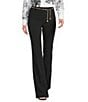 KARL LAGERFELD PARIS Stretch Textures Crepe Full Length Chain Pants - Image 1