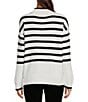 Color:Soft White - Image 2 - Striped Print Mock Neck Sequin Sunglass Detail Sweater