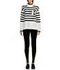 Color:Soft White - Image 3 - Striped Print Mock Neck Sequin Sunglass Detail Sweater