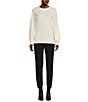 Color:Soft White - Image 3 - Sweater Knit Pearl Rhinestone Crew Neck Long Sleeve Sweater