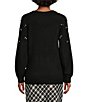 Color:Black - Image 2 - Sweater Knit Pearl Rhinestone Crew Neck Long Sleeve Sweater