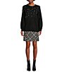 Color:Black - Image 3 - Sweater Knit Pearl Rhinestone Crew Neck Long Sleeve Sweater