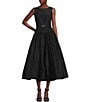 Color:Black - Image 1 - Taffeta Round Neck Sleeveless Drop Waist Belted Dress