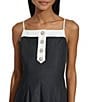 Color:Black/Soft White - Image 4 - Taffeta Square Neck Sleeveless Pearl Button Gown