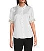 KARL LAGERFELD PARIS Tech Satin Point Collar Short Trim Sleeve Embellished Button-Front Blouse, Color:Soft White - Image 1