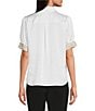 KARL LAGERFELD PARIS Tech Satin Point Collar Short Trim Sleeve Embellished Button-Front Blouse, Color:Soft White - Image 2