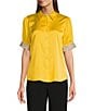 KARL LAGERFELD PARIS Tech Satin Point Collar Short Trim Sleeve Embellished Button-Front Blouse, Color:Daffodil - Image 1