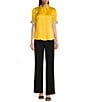 KARL LAGERFELD PARIS Tech Satin Point Collar Short Trim Sleeve Embellished Button-Front Blouse, Color:Daffodil - Image 3