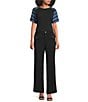 KARL LAGERFELD PARIS Textured Crepe Wide Leg Pants, Color:Black - Image 3