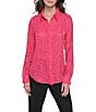 KARL LAGERFELD PARIS Textured Geometric Pattern Spread Collar Long Sleeve Button Front Blouse, Color:Teaberry - Image 1