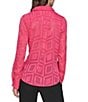 KARL LAGERFELD PARIS Textured Geometric Pattern Spread Collar Long Sleeve Button Front Blouse, Color:Teaberry - Image 2