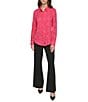 KARL LAGERFELD PARIS Textured Geometric Pattern Spread Collar Long Sleeve Button Front Blouse, Color:Teaberry - Image 3