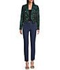 KARL LAGERFELD PARIS Textured Jacquard Print Notch Collar Cropped Jacket, Color:Naval Academy/Forest Green - Image 3