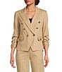 KARL LAGERFELD PARIS Textured Stripe Notch Collar 3/4 Ruched Sleeve Coordinating Jacket, Color:Cartouche Stripe - Image 3
