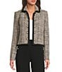 KARL LAGERFELD PARIS Tweed Checkered Point Collar Long Sleeve Button Front Jacket, Color:Black/Soft White/Cream - Image 1