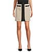 KARL LAGERFELD PARIS Coordinating Tweed Contrast Trim A-Line Skirt, Color:Truffle/Oyster - Image 1