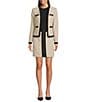 KARL LAGERFELD PARIS Coordinating Tweed Contrast Trim A-Line Skirt, Color:Truffle/Oyster - Image 3