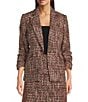 KARL LAGERFELD PARIS Tweed Print Notch Collar 3/4 Scrunch Sleeve Coordinating Jacket, Color:Bronze/Vicuna - Image 1