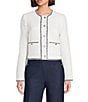 KARL LAGERFELD PARIS Tweed Round Neck Long Sleeve Cropped Coordinating Jacket - Image 3