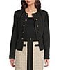 KARL LAGERFELD PARIS Tweed Round Neck Long Sleeve Rope Trim Jacket, Color:Black - Image 1