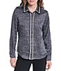 KARL LAGERFELD PARIS Tweed Satin Back Crepe Front Print Point Collar Long Sleeve Jacket - Image 1