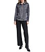 KARL LAGERFELD PARIS Tweed Satin Back Crepe Front Print Point Collar Long Sleeve Jacket - Image 3