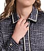 KARL LAGERFELD PARIS Tweed Satin Back Crepe Front Print Point Collar Long Sleeve Jacket - Image 4