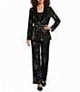 KARL LAGERFELD PARIS Velvet Floral Pattern Notch Collar Chain Belt Button Front Blazer - Image 3